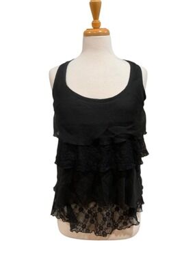 ❤️Women's F.A.N.G Black Ruffled Lace Tank Top S